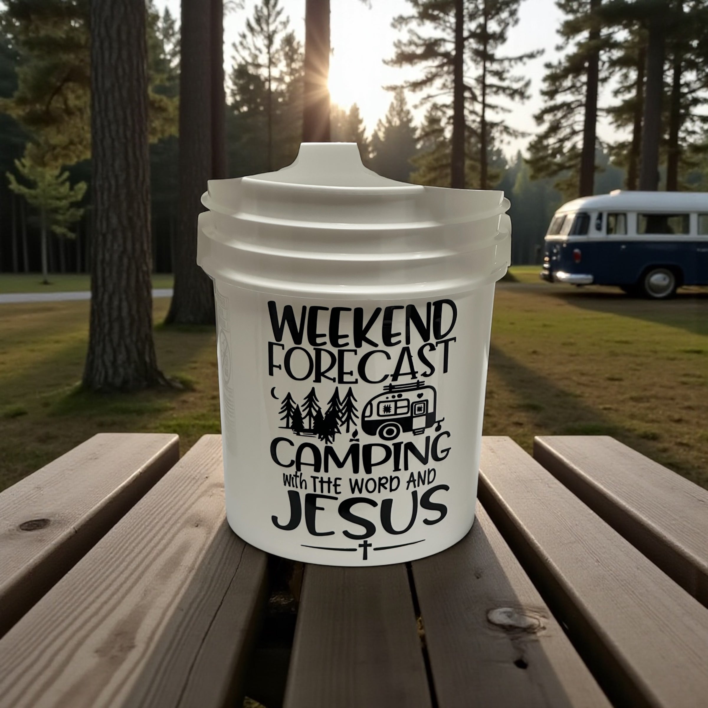 Lighted Camping Bucket "Weekend Forecast - Jesus"