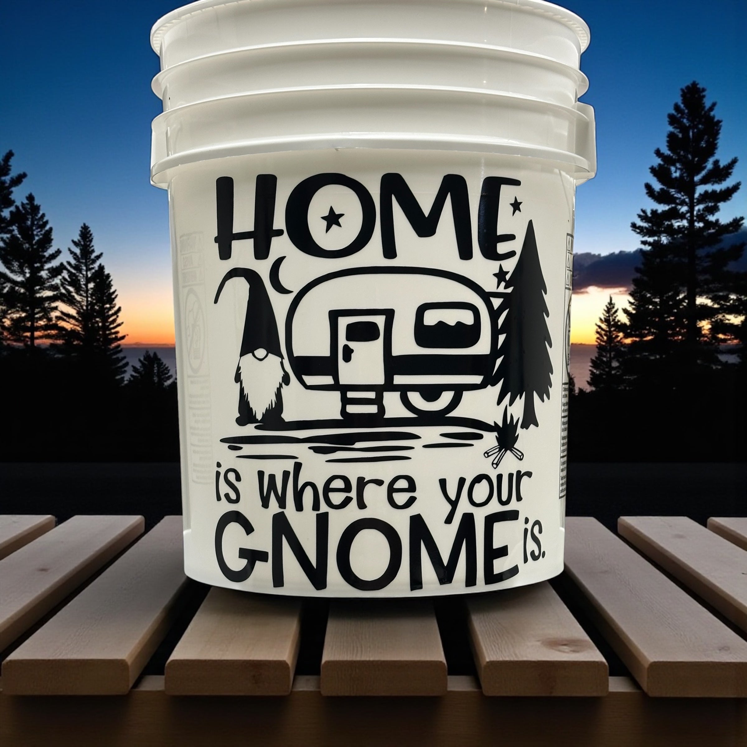 Lighted Camping Bucket "Home is where your Gnome is"