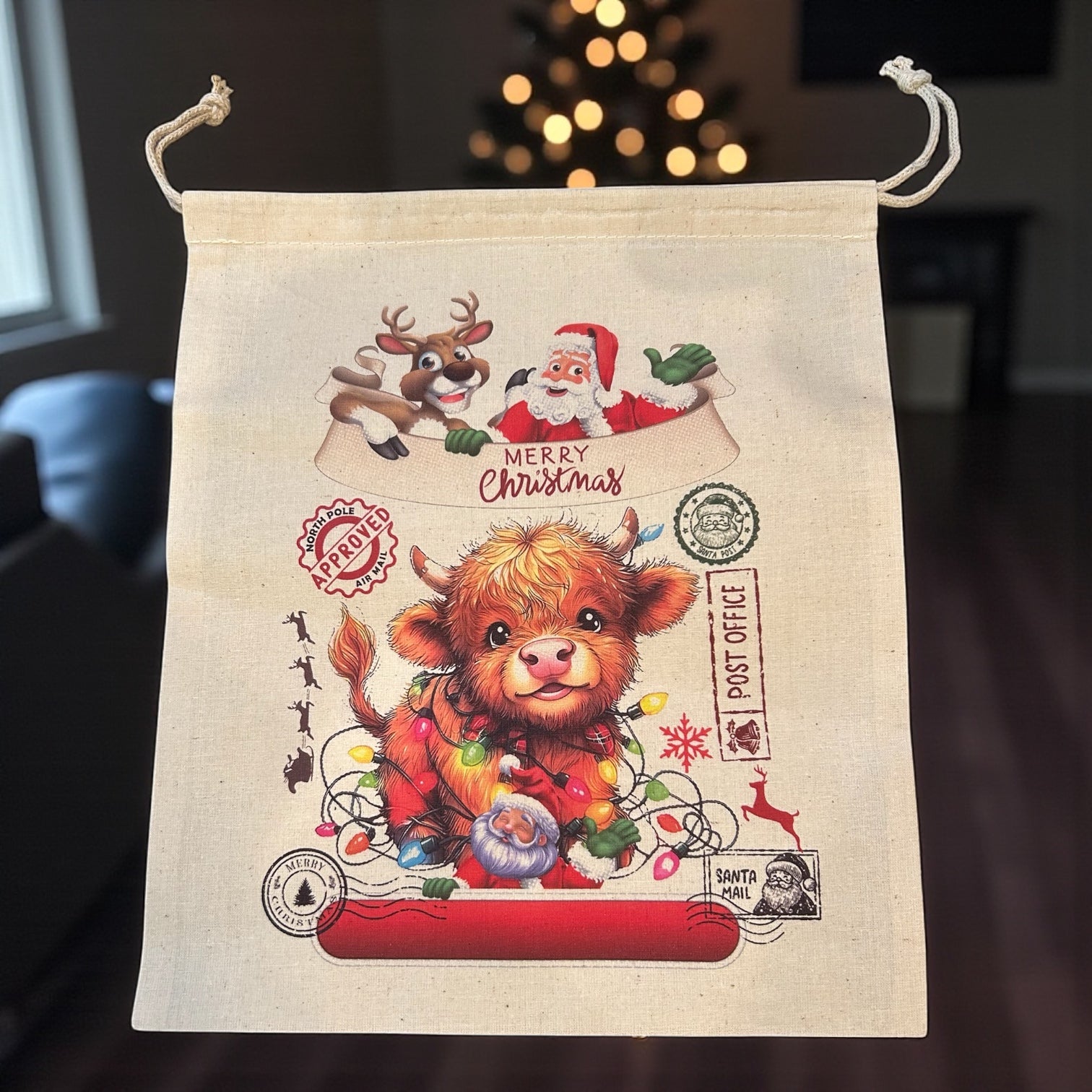 "Merry Christmas Baby Cow" Santa Sack (10 x 12 in)