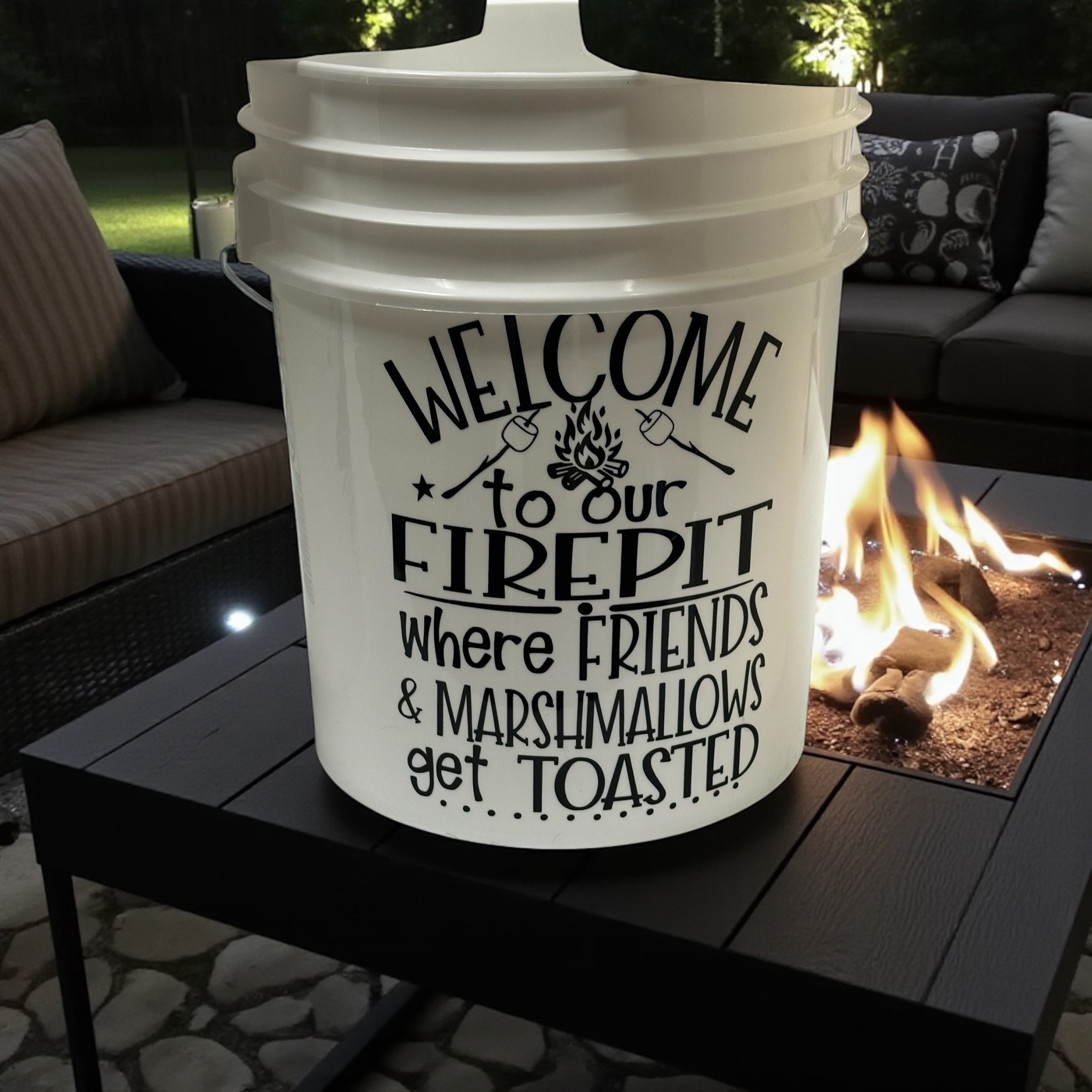 Lighted Camping Bucket "Welcome ot our firepit"