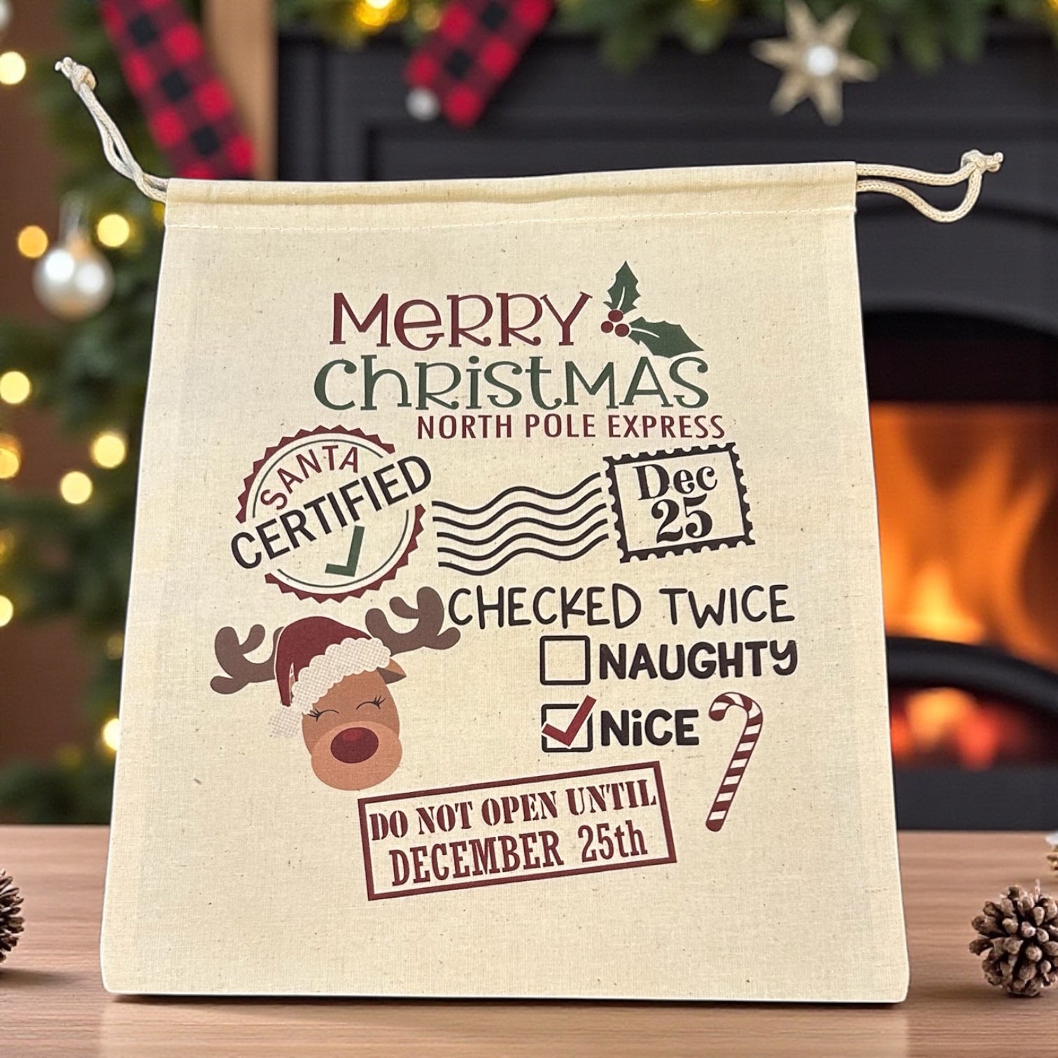 "Merry Christmas Reindeer" Santa Sack (10 x 12 in)