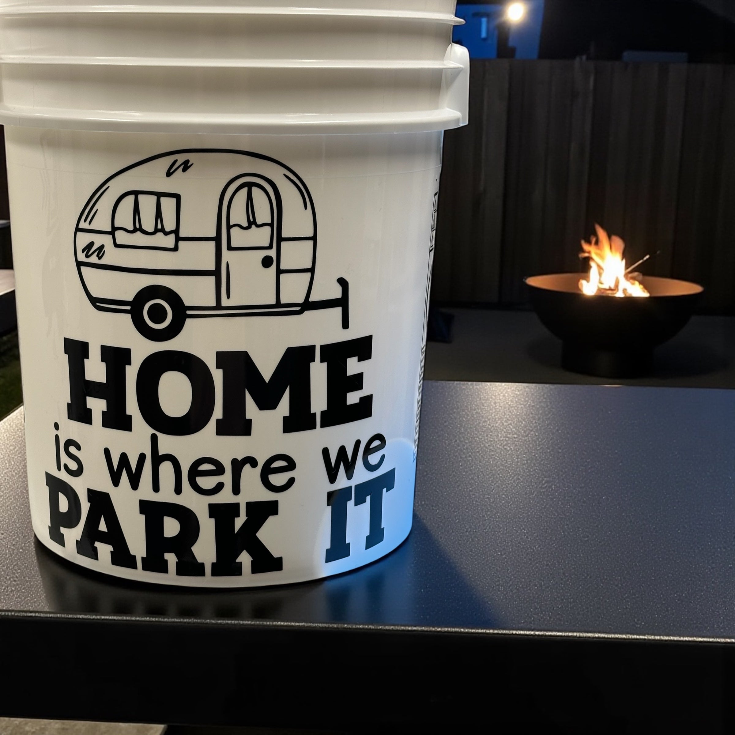 Lighted Camping Bucket "Home is Where You Park it - small camper"