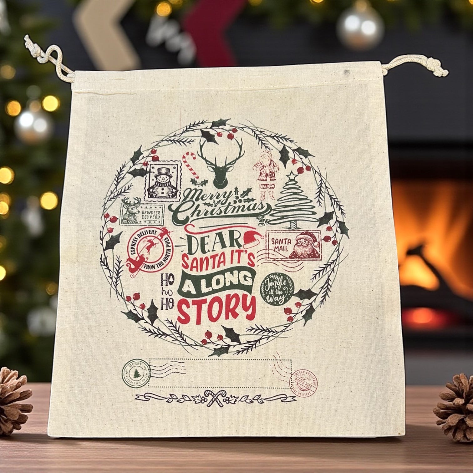 "Dear Santa It's a Long Story" Santa Sack (10 x 12 in)