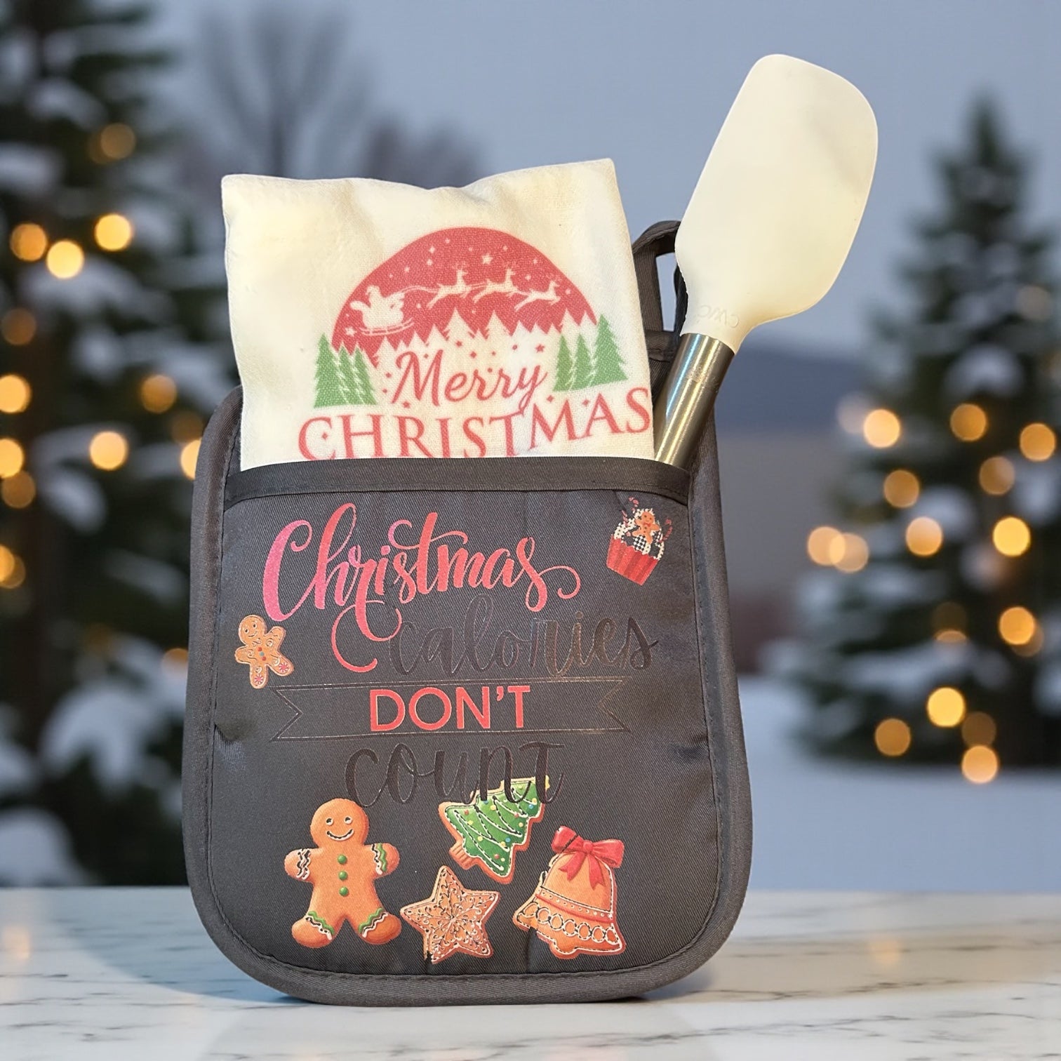 Christmas Oven Mitt Gift Set "Christmas Calories Don't Count"