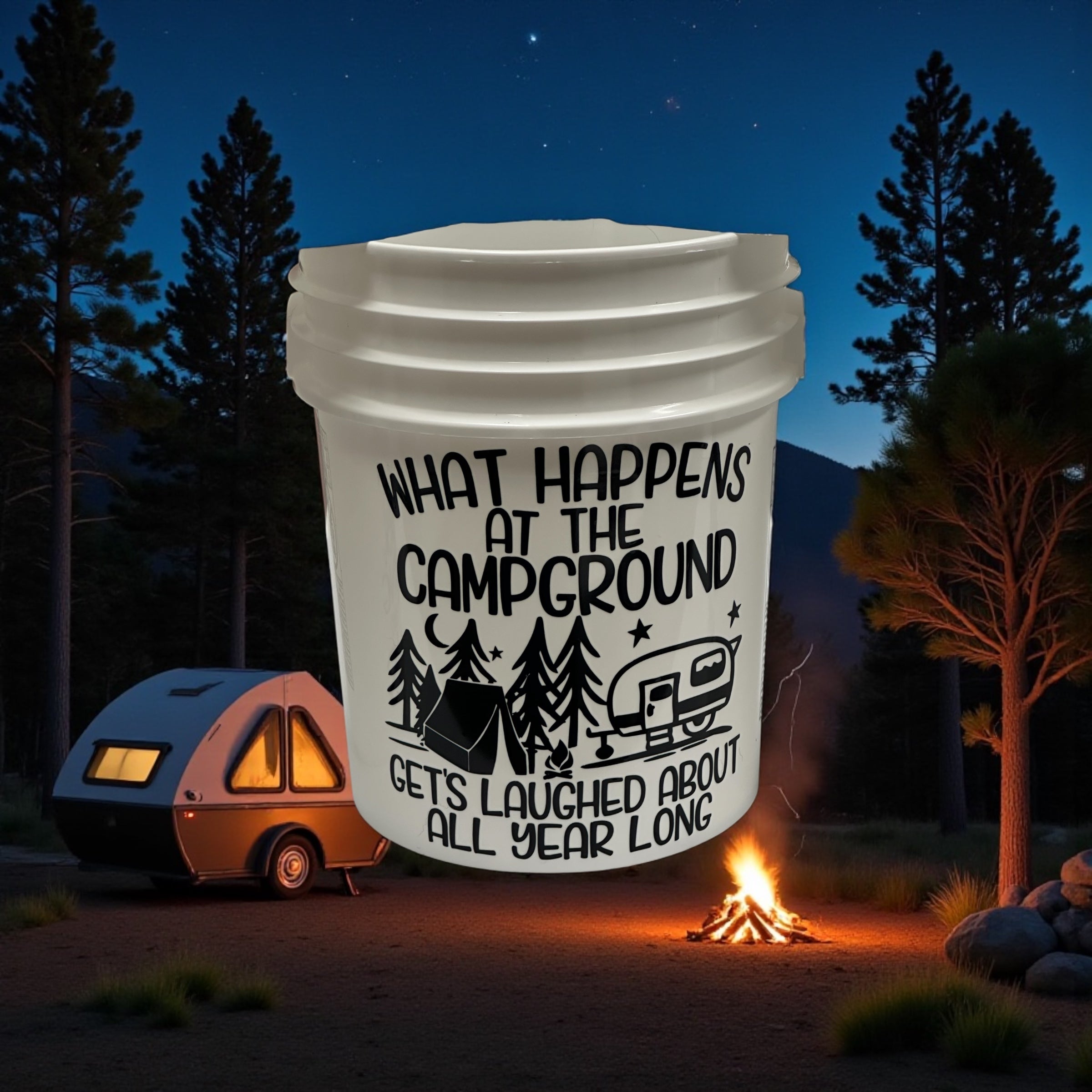 Lighted Camping Bucket "What Happens at the Campground"