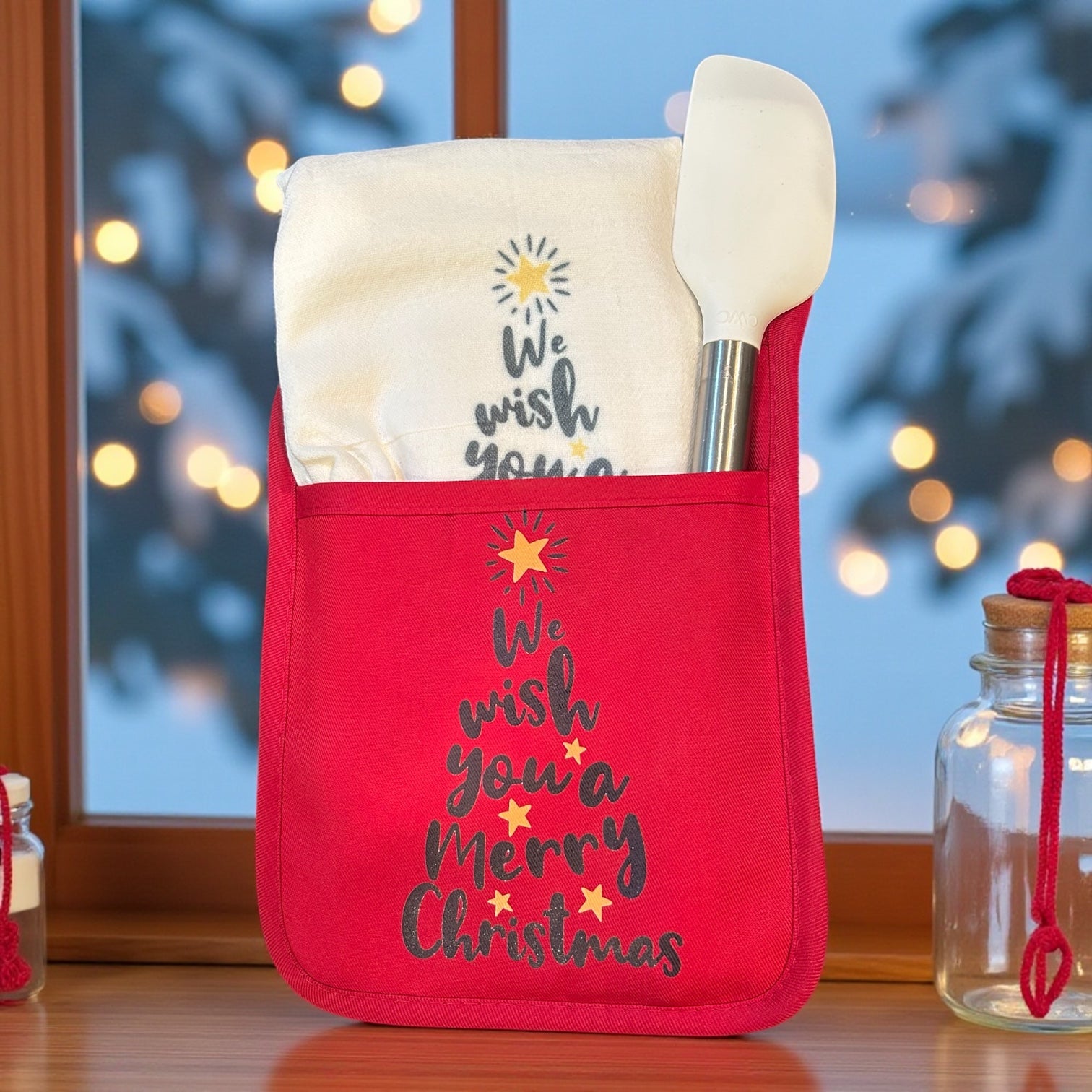 Christmas Oven Mitt Gift Set "We Wish you a Merry Christmas"