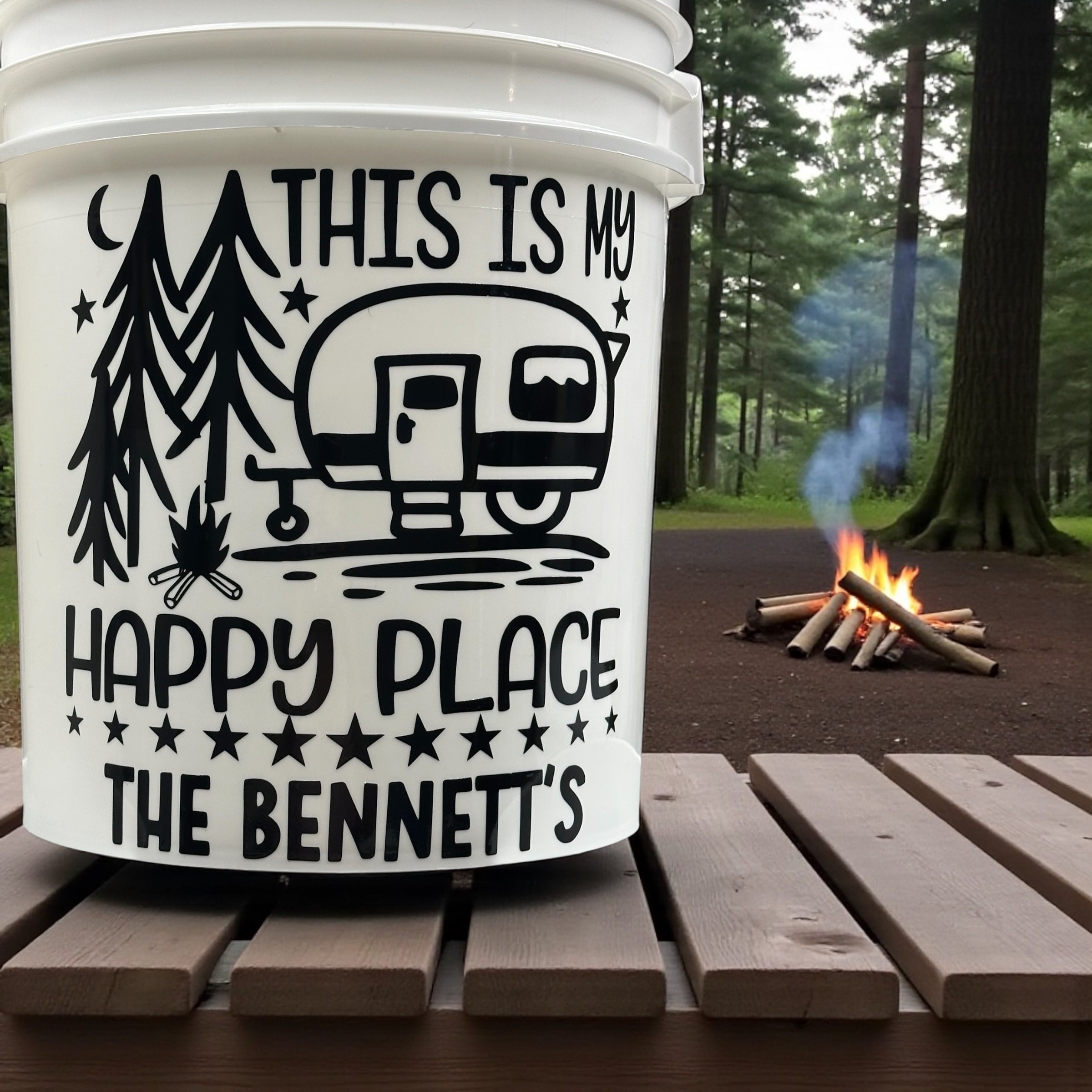 Personalized Lighted Camping Bucket "This Is My Happy Place"