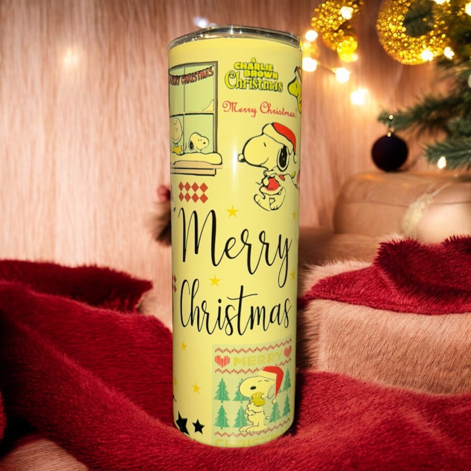 "Merry Christmas Peanuts”  yellow tumbler