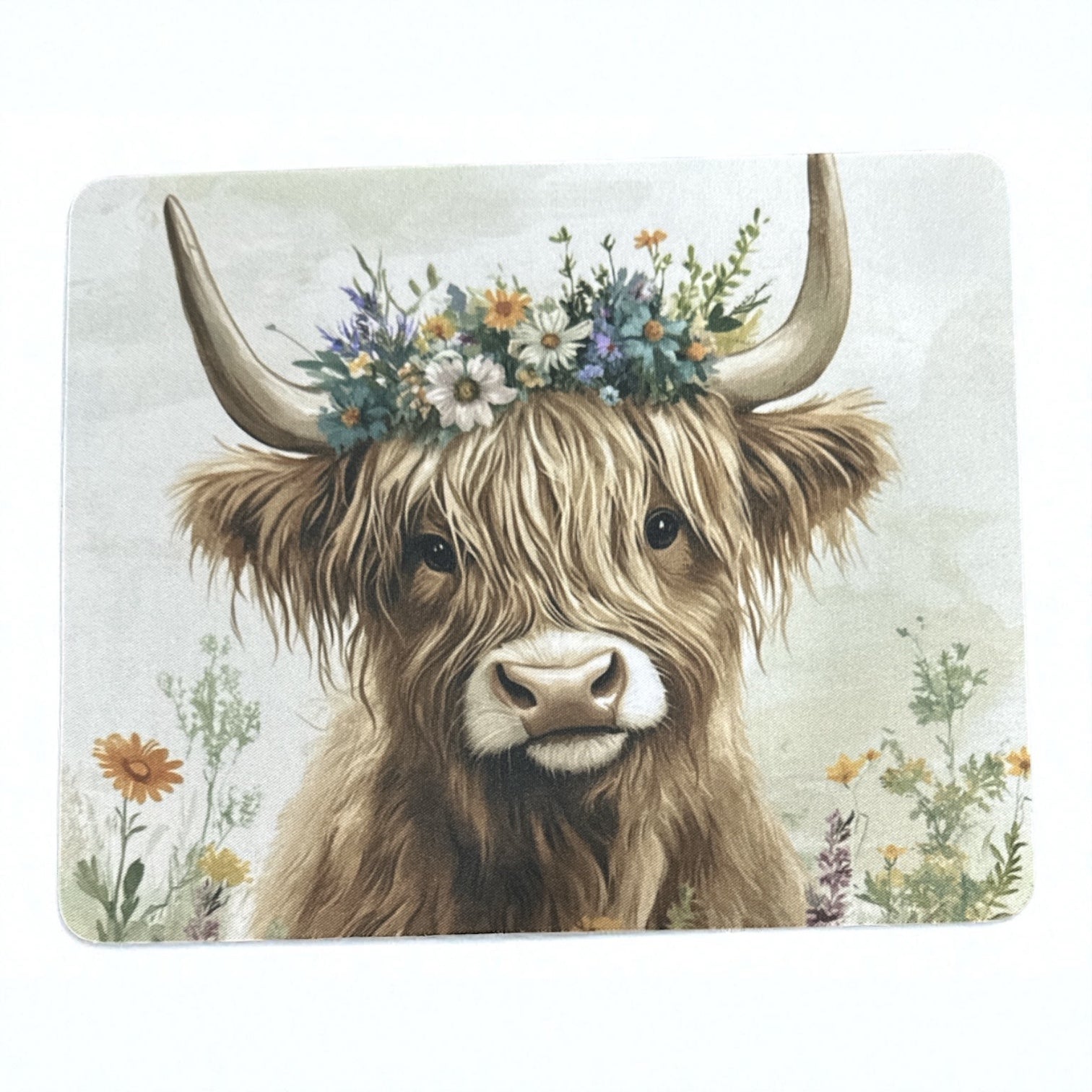 Farmhouse Floral Cow Mouse Pad