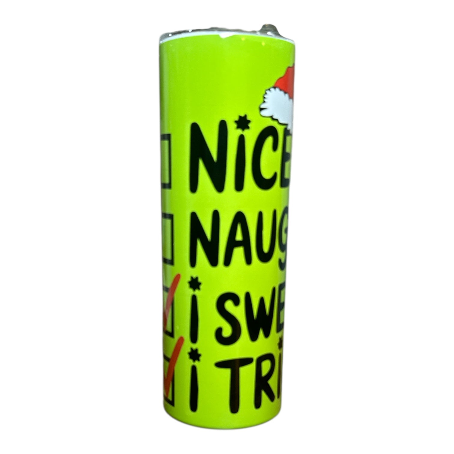 “Nice or Naughty: I Swear, I Tried” Christmas Tumbler – 20 oz.