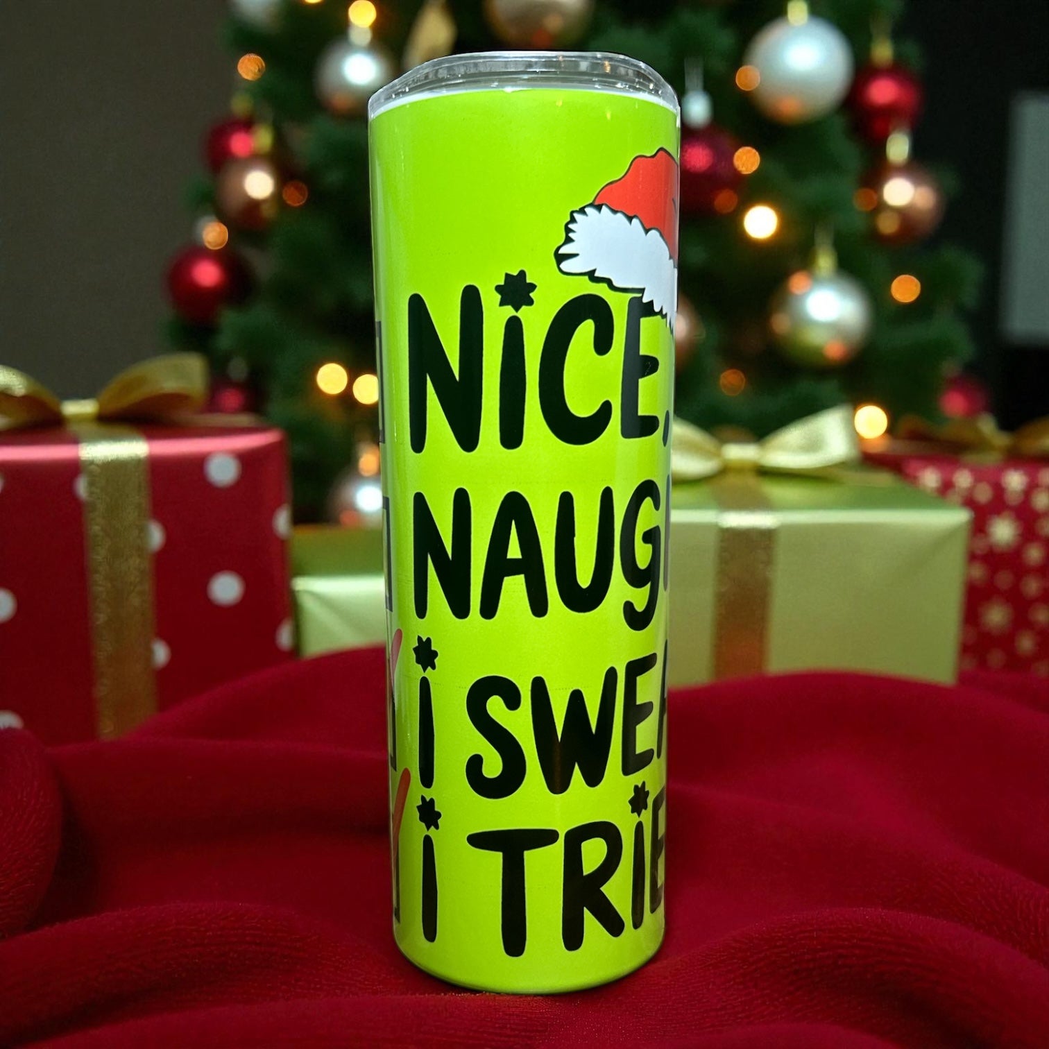 “Nice or Naughty: I Swear, I Tried” Christmas Tumbler – 20 oz.
