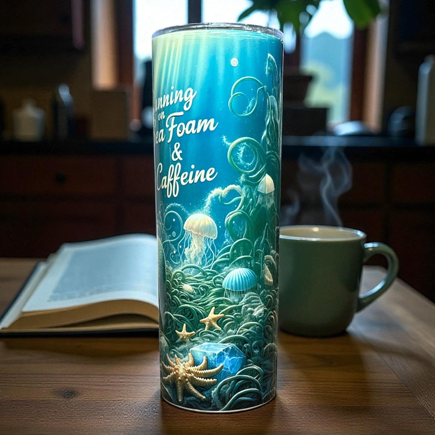 “Mermaid – Running on Sea Foam & Caffeine” Tumbler – 20 oz.