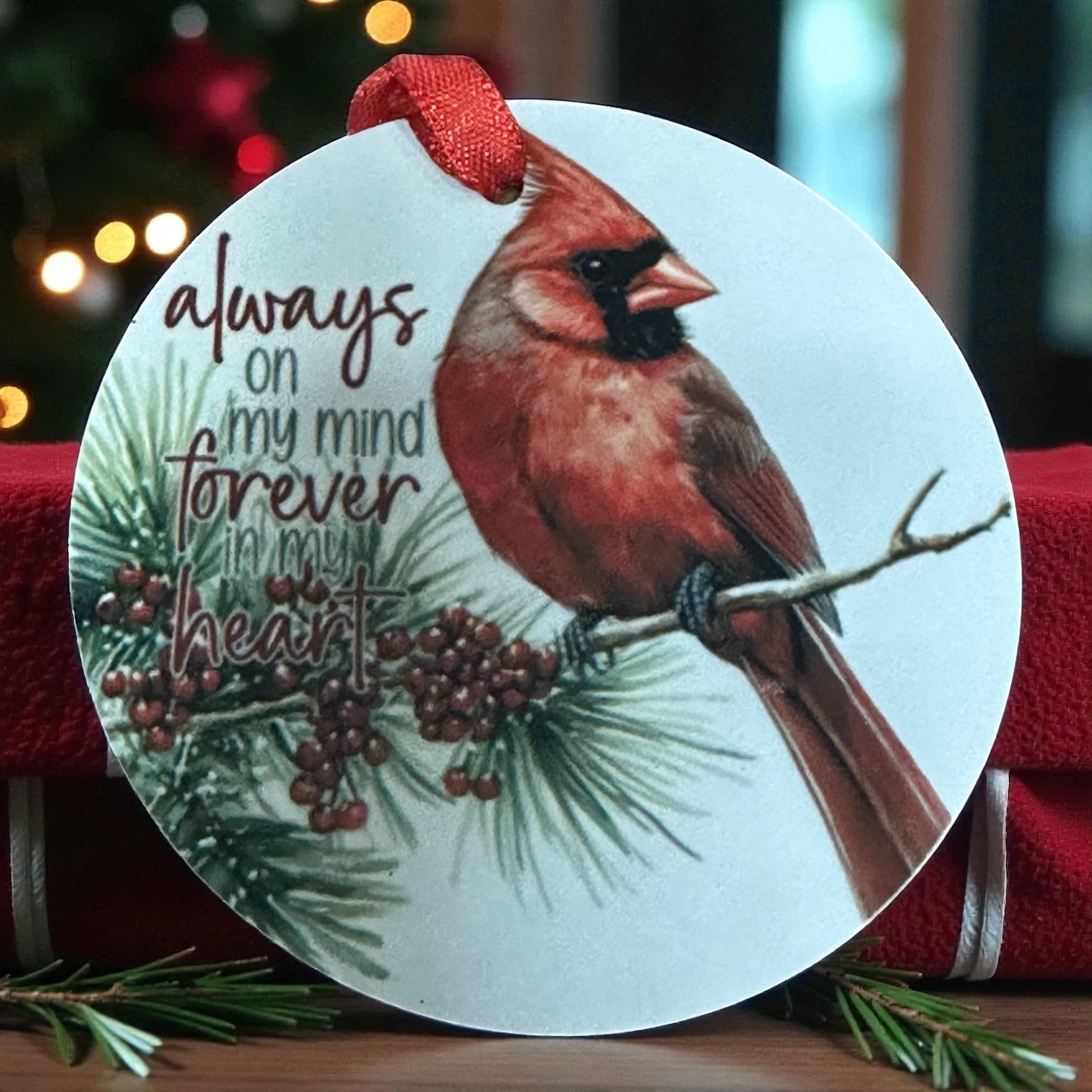“Red Cardinal Memory” Christmas Ornament