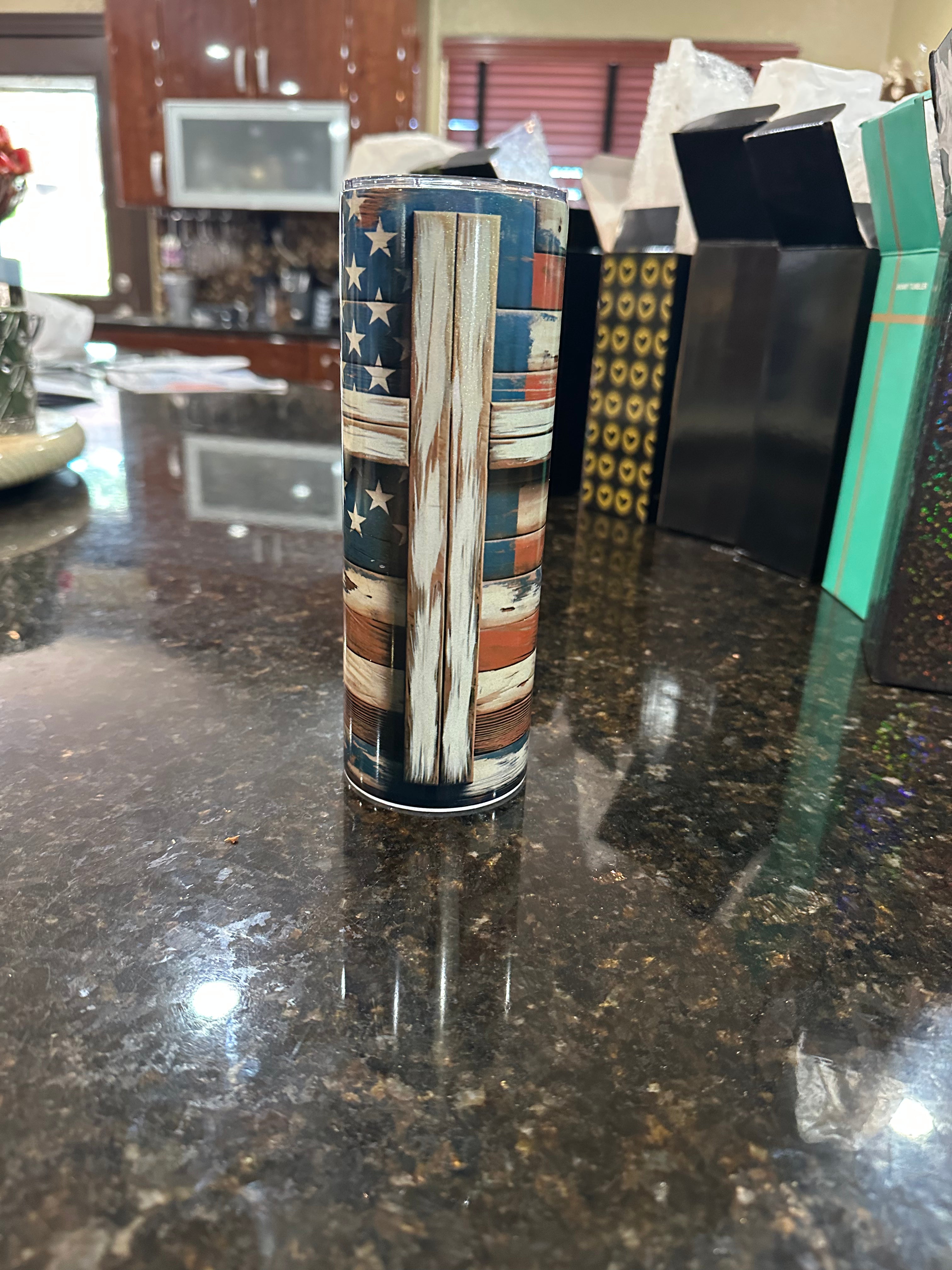 “American Flag with Cross” tumbler