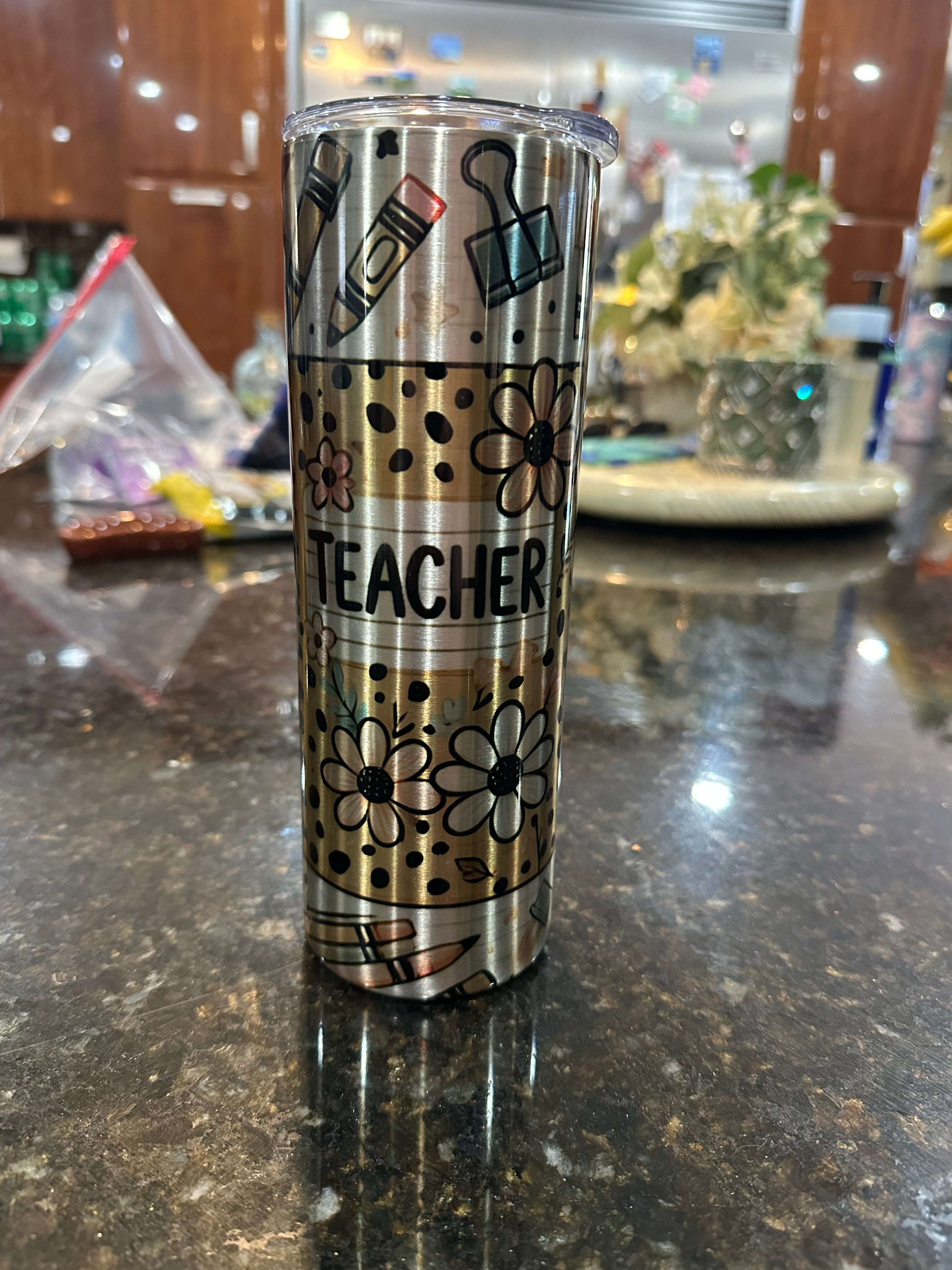 “Teacher” silver tumbler