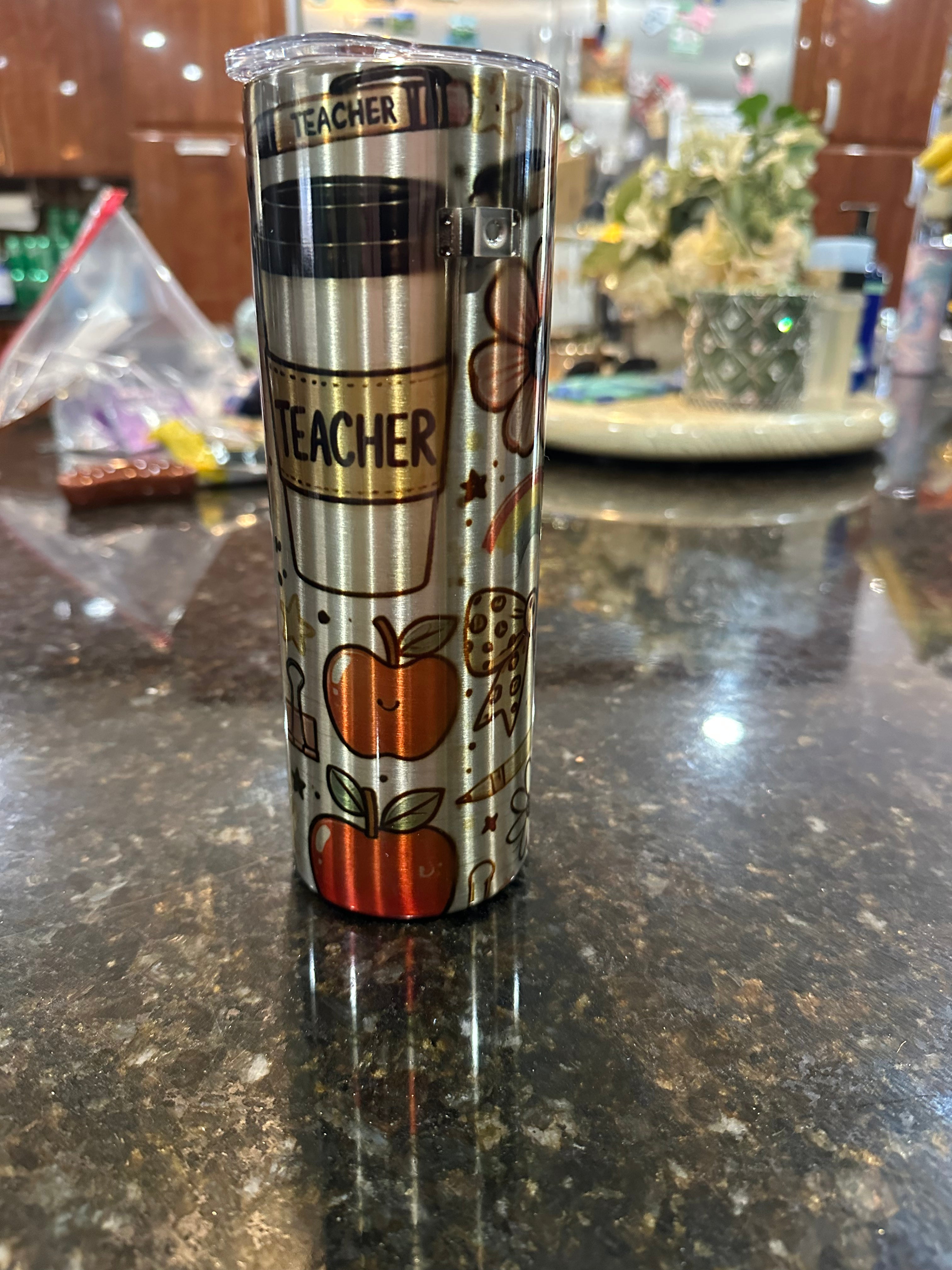“Teacher” silver tumbler