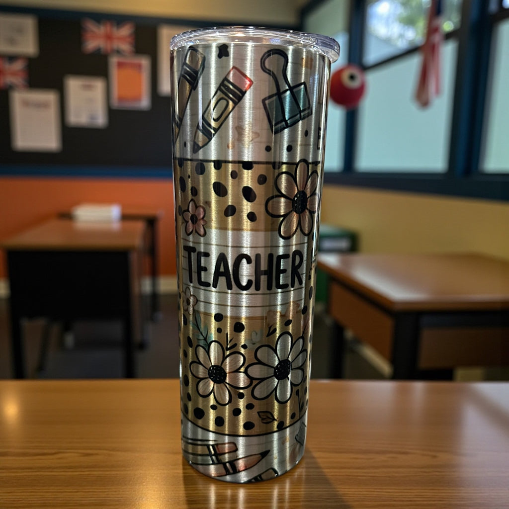 “Teacher” silver tumbler